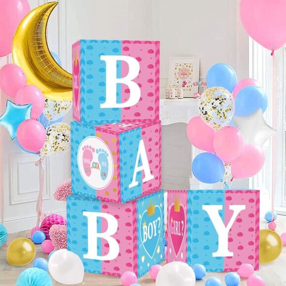 Gender Reveal Decorations 4pcs Baby Box for Baby Shower Gender Reveal 4 Pieces - Picture 3 of 8